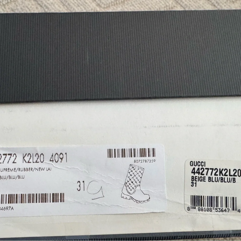 Gucci Beige and Blue Monogram Boots